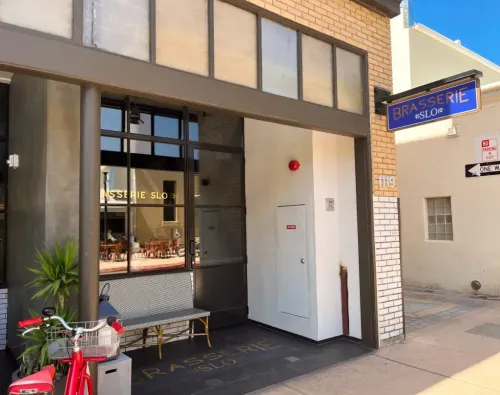 Exterior of Brasserie SLO, part of Hotel Cerro in San Luis Obispo, California